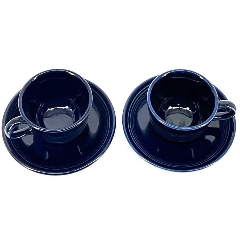 Fiesta Set Of 2 Cobalt Blue Ceramic Cups &‎ Saucers